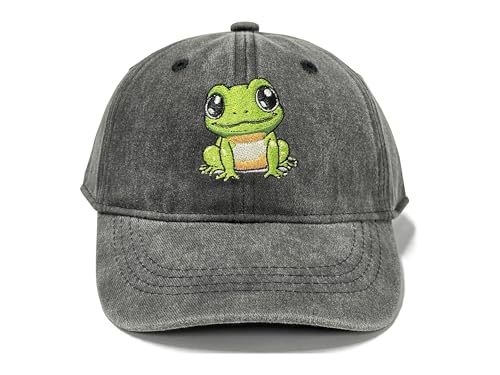 Adjustable Embroidery Animal Baseball Hat for Kid Toddler Child - color: Frog (Washed Black)