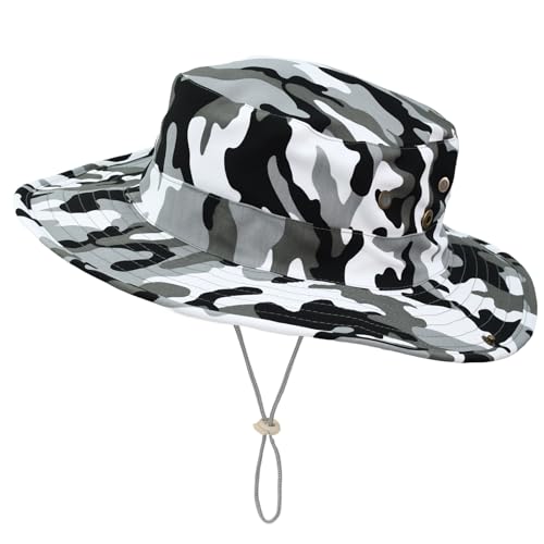 Kids Sun Hats for Boys Girls Bucket Hat UPF 50+ UV Protection Safari Hat Lightweight & Breathable Boonie Hat - color: 1 Pack-gray Camo