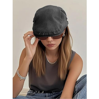 Men Newsboy Cap Flat Ivy Gatsby Caps Irish Cabbie Driving Hat - color: Black