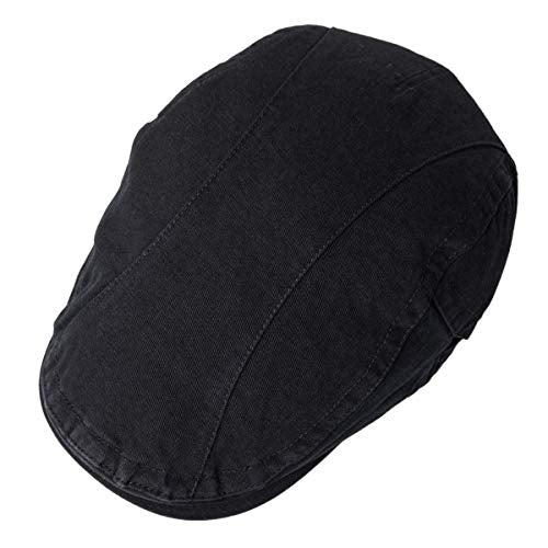 VOBOOM Men Cotton Newsboy Beret Hat Duckbill Buckle Cabbie Cap - color: Cotton-black