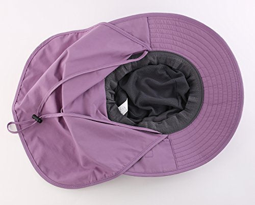Home Prefer Outdoor UPF50+ Mesh Sun Hat Wide Brim Fishing Hat with Neck Flap Sun Hat for Men Women - color: Purple