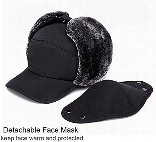 Winter 3 in 1 Thermal Fur Lined Trapper Hat with Ear Flap Full Face Warmer Cover Windproof Cycling Motorcycle Headwear - color: 3-in-1 Grey