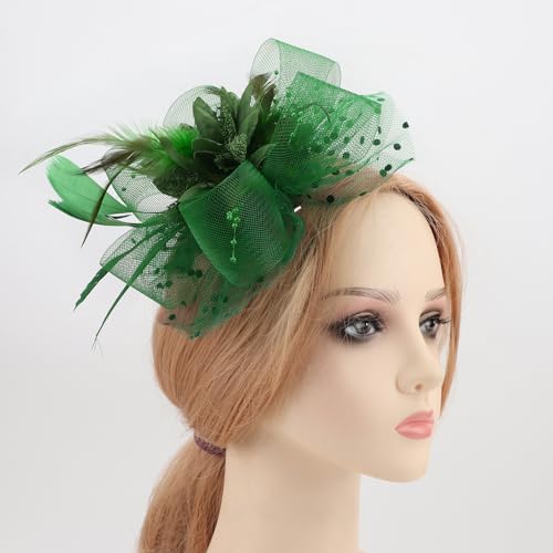 AQOKKA Women Fascinators Hats Flower Fascinators with Headband and Clip Tea Party Headwear for Women and Girls - color: Green