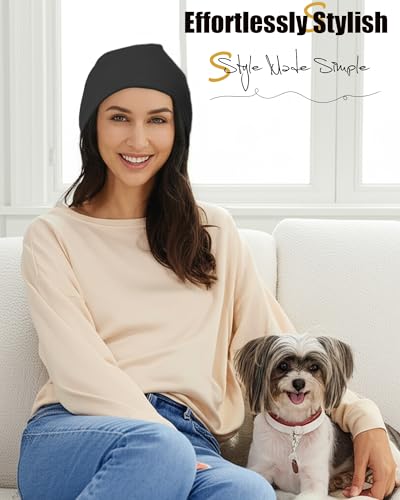 vidsel Slouchy Beanie Hats for Women & Men Cotton Knit Cuffed Skull Cap - color: 1-black