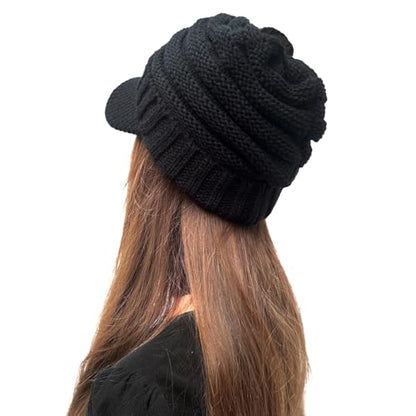 XYIYI Beanie Tail Winter Warm Knit Messy High Bun Ponytail Hats Visor Beanie Cap - color: A Black