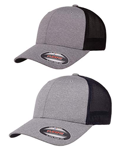 Flexfit 110 Mesh Cap One Size - color: 2pk Heather/Black & Heather/Navy, size: Large
