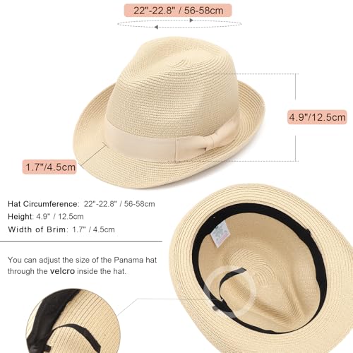 AQOKKA Summer Straw Fedora Hat for Women Men Travel Panama Hat with Wide Brim Roll Up Sun Hat for Beach Outdoor UPF 50+ - color: Rolled Straw Hat: : Beige With Beige Band