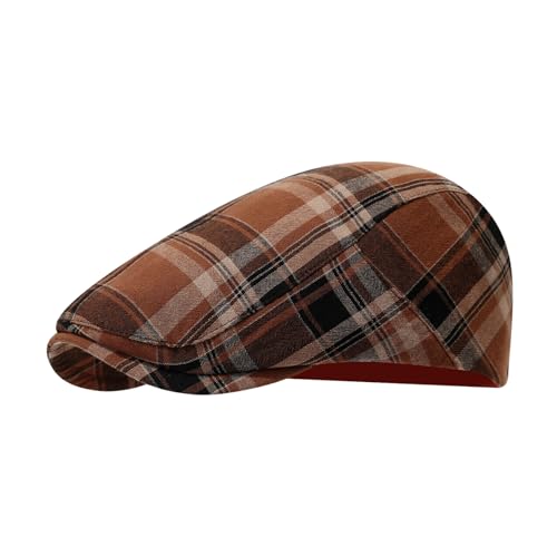 Classic Ivy Flat Plaid Newsboy Cap Adjustable Cotton Gatsby Cabbie Hat for Women Men - color: Brown
