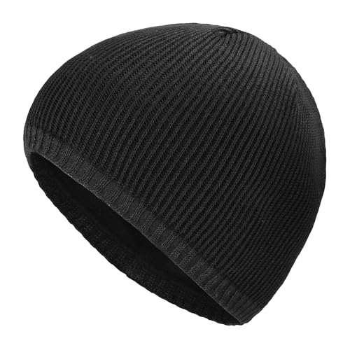 ZLYC Men Fashion Knit Fisherman Beanie Hat Winter Warm Thick Skull Cap - color: Plain Black