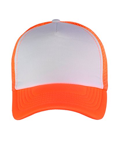 NYFASHION101 Plain Mesh Trucker Hat - Breathable 6-Panel Daily Snapback Cap, Customizable Ideal for DIY Embroidery & Patches - color: Mc Neon Orange/White