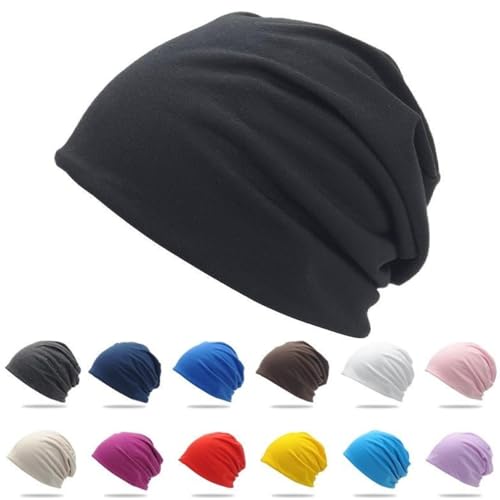 Cotton Slouchy Beanie hat Candy Color Chemo Skull Cap Men Women Beanies - color: Black