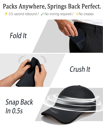 ZOORON Uncrushable Baseball Cap, Seamless Hats with Breathable Air Holes - color: Black