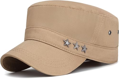 Cadet Hat Flat Top Hats Army Military Caps for Men Women - color: Beige D