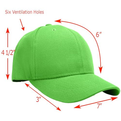 Falari Wholesale Bulk Lot 12-Pack Baseball Cap Adjustable Size Plain Blank Solid Color - color: Light Green