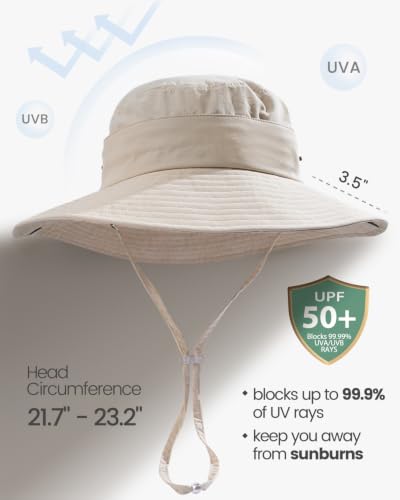 2-in-1 Womens Bucket Sun Hats, Sun Visor Hat, UPF 50+ Wide Brim, Ponytail-Friendly, Packable, Hiking Outdoor - color: Beige
