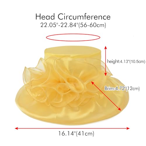 2026 Derby Hats for Women Ladies, Classy Organza Sun Hat, Church Tea Party Wedding Kentucky Fascinator Hat - color: A-4541-yellow