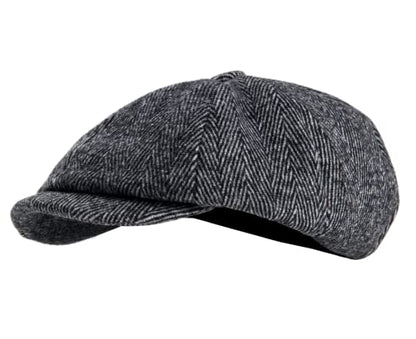 2 Pack Newsboy Cap Peaky Herringbone Baker Boy Flat Caps for Men Women (Black and Gery)