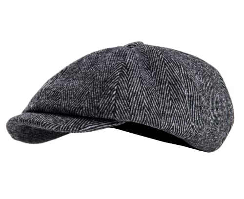 2 Pack Newsboy Cap Peaky Herringbone Baker Boy Flat Caps for Men Women (Black and Gery)
