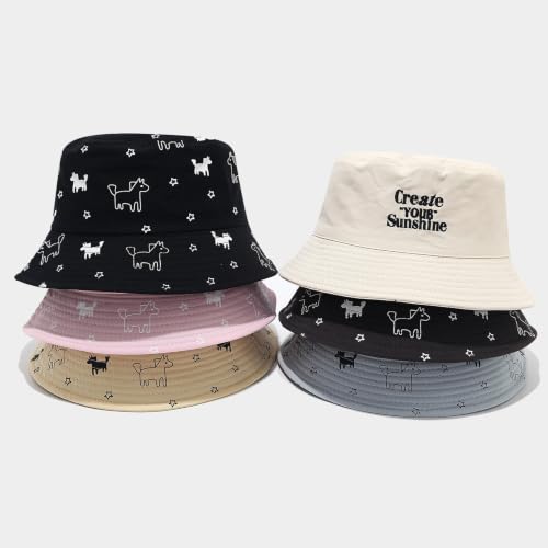 Quanhaigou Bucket Hats Unisex Sun Summer Travel Beach Fishing Cap for Men Women Teens - color: Puppy Black