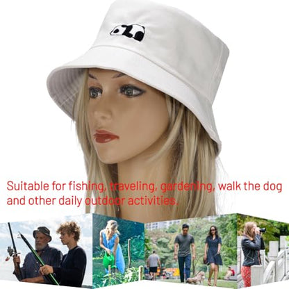 Cotton Bucket Hat for Women Men Summer Travel Sun Beach Bucket Cap, Unisex Outdoor Fisherman Hat - color: Panda White