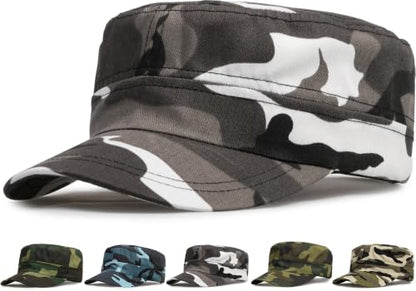 Initlove Cadet Army Cap Military Unisex Flat Top Hat for Men Women - color: Camo Grey