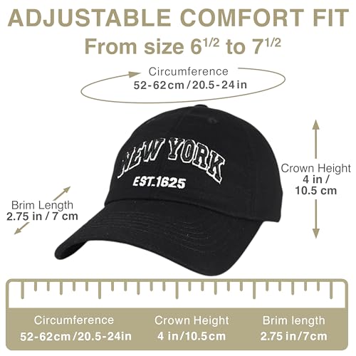 E BY ELIDAN NY Dad Hat, New York EST.1625 Cotton Baseball Cap Women & Men - color: Black Black