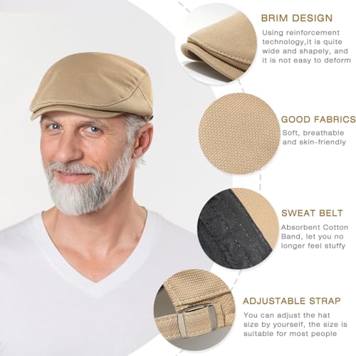 Newsboy Hats for Men Flat Cap Adjustable Irish Cabbie Ivy Driving Hunting Hat - color: Khaki