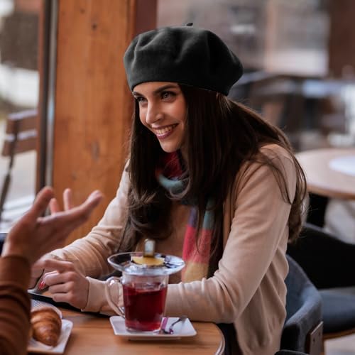 Lanzom Wool Blend Women Beret Hat French Beret Cap Winter Fashion Solid Color Hat for Women Girls Lady - color: Black