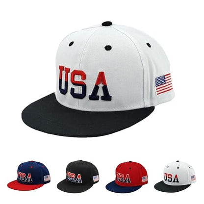 American Flag Baseball Caps Embroiderred USA Flag Patriotic Dad Hat Adjustable Trucker Hats for Men Women - color: White Flat Brim Usa Cap