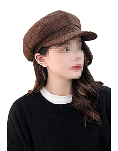 Plaid Newsboy Hat,Cabbie Baker Boy Cap,Fiddler Beret Paperboy Gatsby Flat - color: Brown