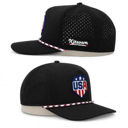 Patriotic Golf Rope Hat for Men, 5 Panel Adjustable Snapback Outdoor Cap - color: Black