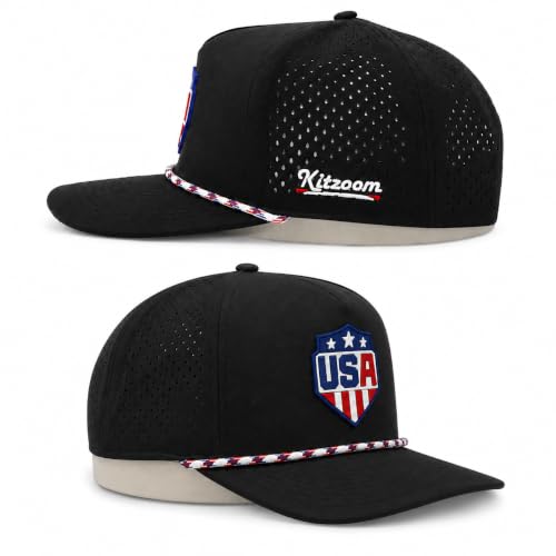 Patriotic Golf Rope Hat for Men, 5 Panel Adjustable Snapback Outdoor Cap - color: Black