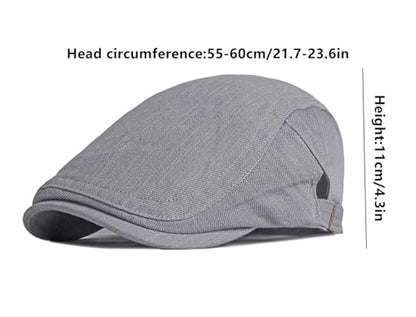 DIYDECAL Cotton Newsboy Flat Caps for Men, Womens Cabbie Driving Beret Hats - color: Grey