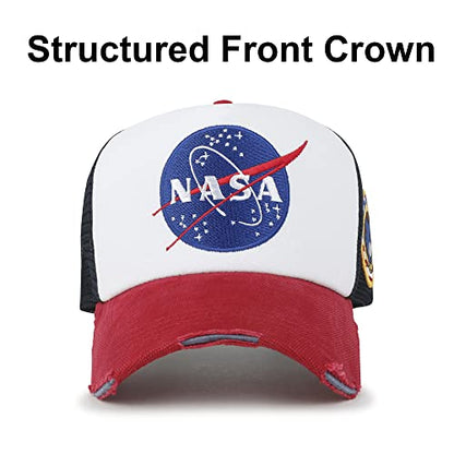 ililily NASA Meatball Logo Embroidery Baseball Cap Apollo 1 Patch Trucker Hat - color: Red & White - Premium, size: Large