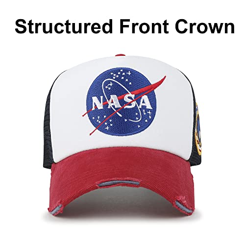 ililily NASA Meatball Logo Embroidery Baseball Cap Apollo 1 Patch Trucker Hat - color: Red & White - Premium, size: Large