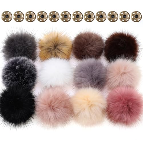 Juinte 12 Pcs 6 Inch Large Fur Pom Pom Balls for Hats, Retro Color - color: Retro Color
