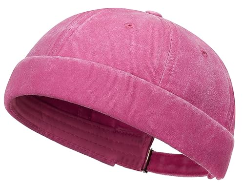 DIYDECAL Vintage Washed Cotton Sailor Docker Cap for Men, Brimless Skull Cap with Classic Retro Style - color: Rose