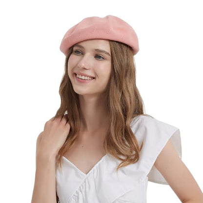 Summer French Beret Breathable Thin Beret Hat Solid Color Beanie for Women Lady - color: Pink