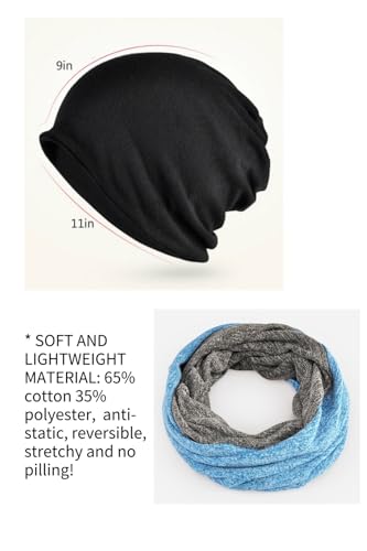 Jeelow Cotton Slouchy Open Top Beanie Hat 2 Pack - color: Black+sky Blue Grey