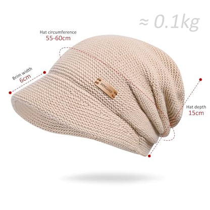 Womens Winter Beanie Hat,Fleece Lining Warm Knitted Slouchy Beanie Hats Cap with Visor - color: Khaki