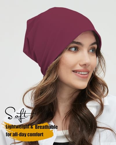 ROYBENS 100% Cotton T-Shirt Beanie for Women Men Slouchy Soft Skull Cap - color: 1pcs-wine Red