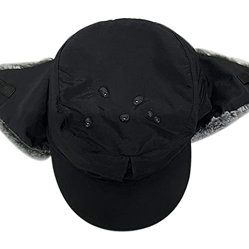 Winter Trapper Hunting Hat,Tweed Ear Flaps Cap,Berber Fleece Lined - color: Black