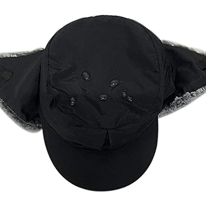 Winter Trapper Hunting Hat,Tweed Ear Flaps Cap,Berber Fleece Lined - color: Black