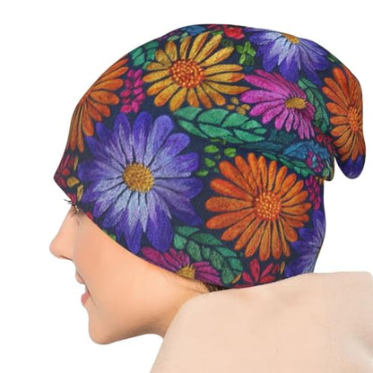 Slouchy Beanie Hat Skull Cap Chemo Headwear Baggy Hats for Men Women Running Cycling - color: Flowers Mexican