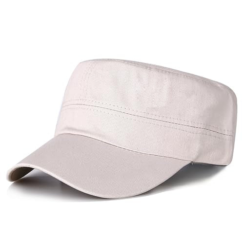 Cadet Army Cap Military Style Adjustable Flat Top Cap Unisex Basic Baseball Hat for Men Women - color: White