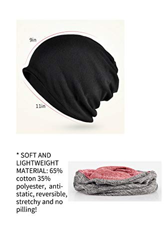 Jeelow Cotton Slouchy Open Top Beanie Hat 2 Pack - color: Black + Red Grey