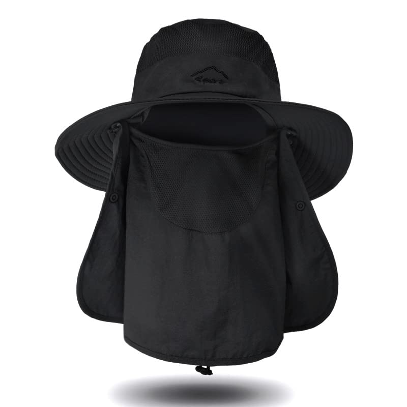 Fishing Hat for Men, Outdoor 3 in 1 Sun Hat Summer Safari Boonie Cap - color: Black
