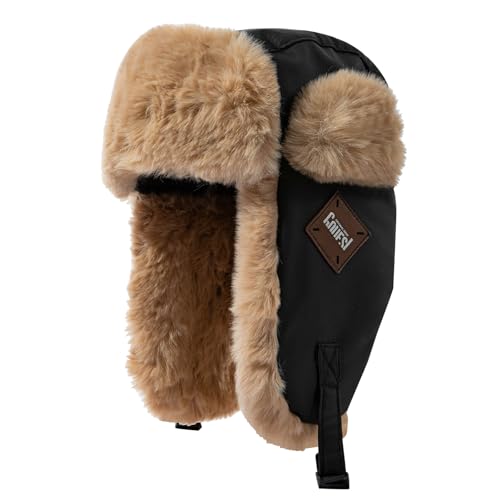Croogo Faux Fur Trapper Hats with Ear Flaps Aviator Hat for Cold Weather Outdoor Ski Cap Black Ushanka Hat for Men Women - color: Pl2406-black