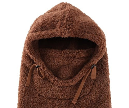 Connectyle Balaclava Hood Winter Hat for Men & Women Windproof One-Piece Fleece Hooded Scarf Ski Mask Cold Weather Hat - color: Brown