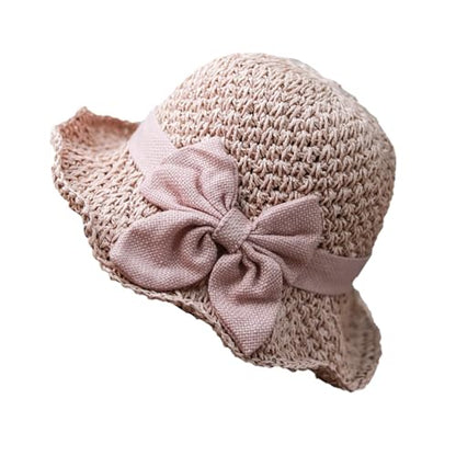 Beach Straw Sun Hat for Women French Foldable Summer Beach Wide Brim Hat Travel Straw Fedora Hat - color: Pink